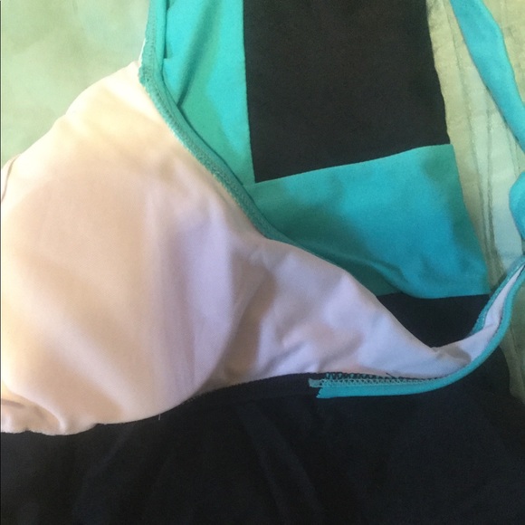 ❌DONATED❌Black Light Blue Trim Deep V Lined One Piece Swimsuit - Picture 4 of 8